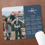 2025 Calendar Custom Photo Monogram Name Navy Blue Mouse Pad<br><div class="desc">Modern 2025 calendar features your photo on the left and your monogram and name above the vertical white calendar on the right on a navy blue background. Replace the sample image and text with your own in the sidebar. Makes a great gift for family. If you'd like to change the...</div>