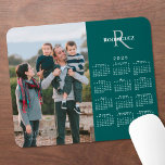 2025 Calendar Custom Photo Monogram Name on Teal Mouse Pad<br><div class="desc">Modern 2025 calendar features your photo on the left and your monogram and name above the vertical white calendar on the right on a teal background. Replace the sample image and text with your own in the sidebar. Makes a great gift for family. If you'd like to change the blue-green...</div>