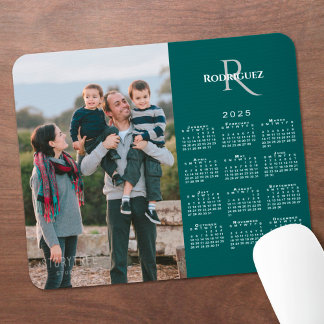 2025 Calendar Custom Photo Monogram Name on Teal Mouse Pad