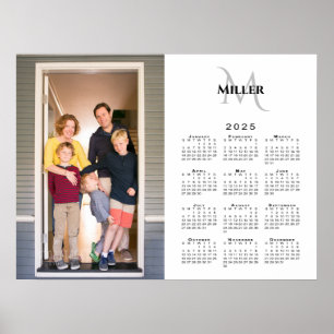 2025 Calendar Custom Photo Monogram Name on White Poster
