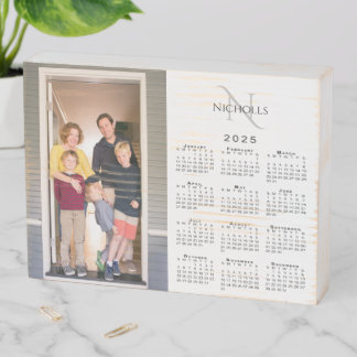 2025 Calendar Custom Photo Monogram Name on White Wooden Box Sign