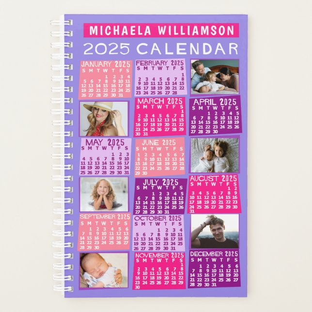 2025 Calendar Cute Mod 12 Photo Collage Name Small Planner (Front)