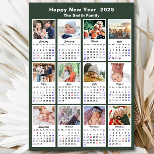2025 Calendar Family 12 Photo Sage Green Magnetic