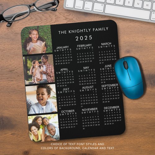 2025 Calendar Family 4 Photo Personalized Color Mouse Pad