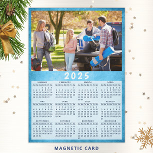 2025 Calendar Family Photo Blue Fridge Magnet