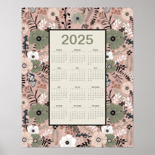 2025 Calendar Floral Pattern Poster