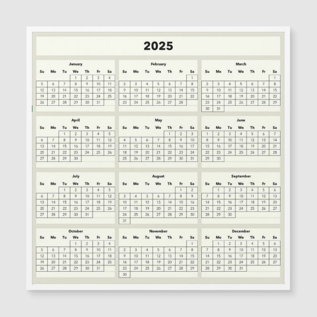 2025 Calendar Fridge Magnet (Front)