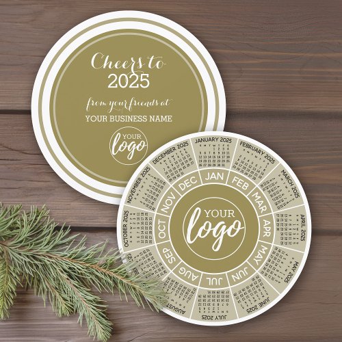 2025 Calendar Gold White Business Logo Holiday Card
