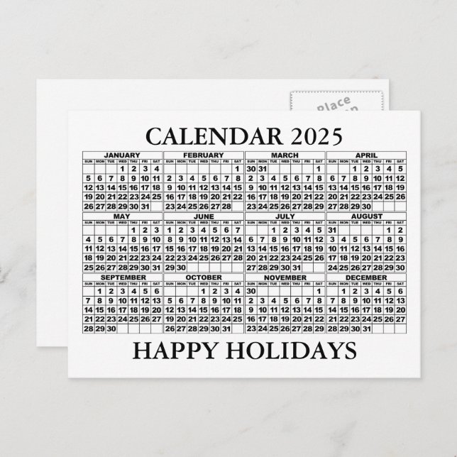 2025 Calendar Greeting Postcard White (Front/Back)