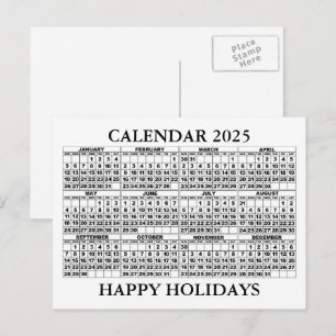 2025 Calendar Greeting Postcard White