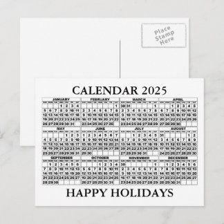2025 Calendar Greeting Postcard White
