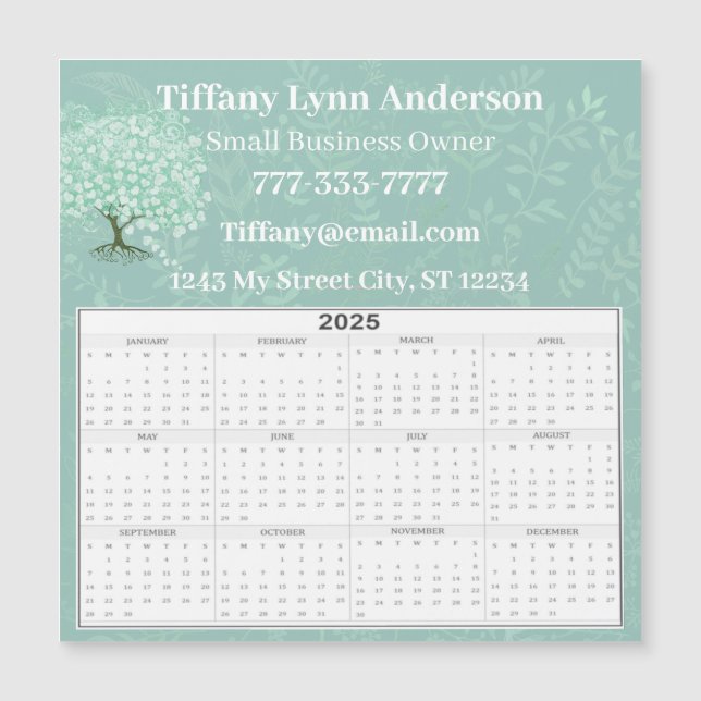 2025 Calendar Heart Leaf Tree Floral Mint Green (Front)