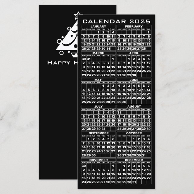 2025 Calendar Holidays Rack Card Black Tree (Front/Back)