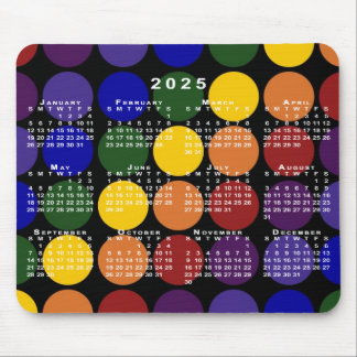 2025 Calendar LGBTQ Rainbow Polka Dots on Black Mouse Pad