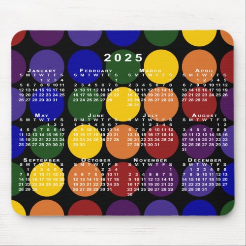 2025 Calendar LGBTQ Rainbow Polka Dots on Black Mouse Pad