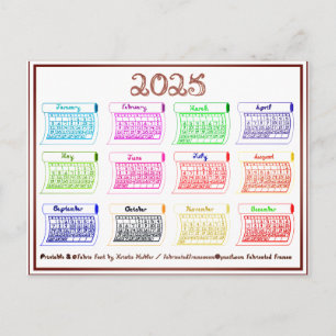 2025 Calendar Line Art Bolts of Color Fabric Font Postcard