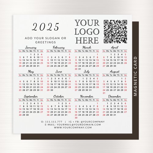 2025 Calendar Magnet Business QR Code Company Logo