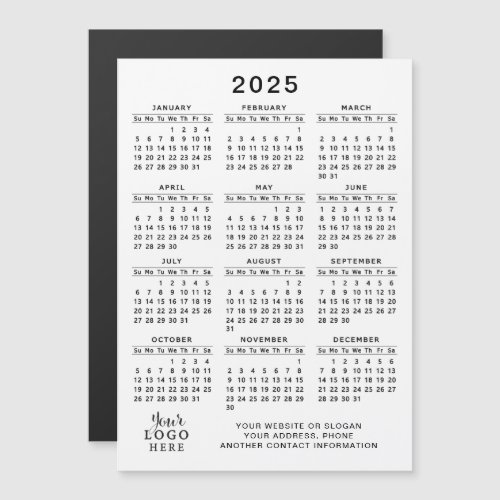 2025 Calendar Magnet Company Logo White Black