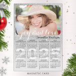 2025 Calendar Magnet Custom Photo Silver Glitter<br><div class="desc">This personalized 2025 magnetic calendar features name and photo templates, Joy and Love saying and girly silver gray faux glittered design. Click "Personalize this template" and upload your photo there to get the result with the same stylish frame-look edges around the picture. It's a cute practical gift idea for Christmas,...</div>