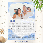 2025 Calendar Magnet Family Photo Name Blue White<br><div class="desc">Create a personalized 2025 magnetic calendar with photo and blue marble design. Templates make it easy to type your Family name and upload personal picture to have the same cloud shape frame around your photo. This Sunday through Saturday 2025 calendar is a practical gift idea for Christmas, New Year, or...</div>