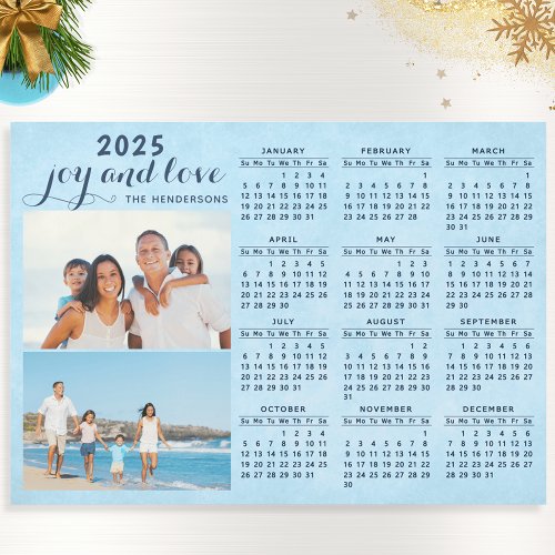 2025 Calendar Magnet Two Photos Collage Blue