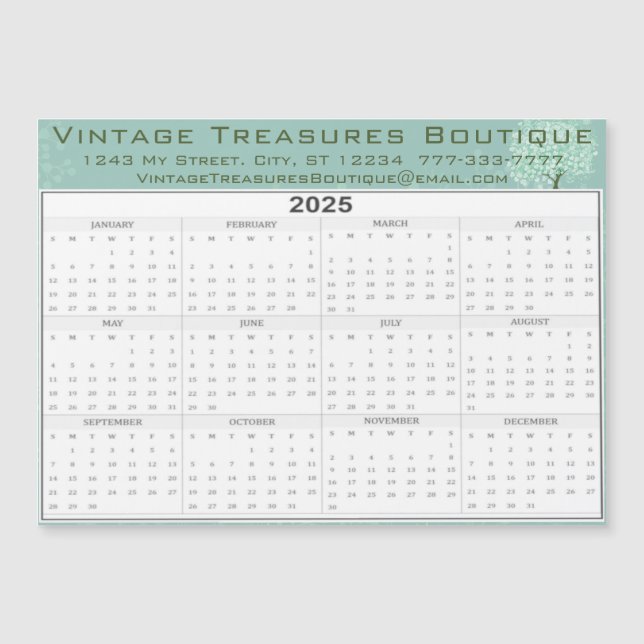 2025 Calendar Mint Green Heart Leaf Tree (Front)