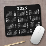 2025 Calendar - modern black and white simple Mouse Pad<br><div class="desc">Black and White - A minimal, basic 12 month 2025 calendar with a solid color background. A modern look for your home office or school locker. The fonts are simple to read, and the colors can be changed. -------- If you open the customize area, it will take to you to...</div>