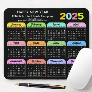 2025 Calendar Modern Black US Holidays Corporate Mouse Pad