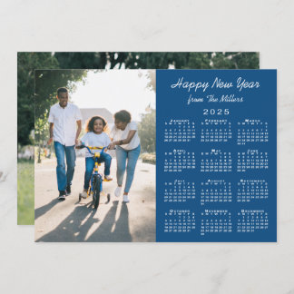 2025 Calendar Modern Blue 2 Photo Happy New Year Holiday Card