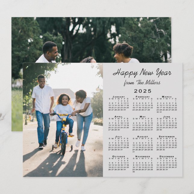 2025 Calendar Modern Gray 2 Photo Happy New Year Holiday Card (Front/Back)