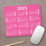 2025 Calendar - modern pink and white simple Mouse Pad<br><div class="desc">Black and White - A minimal, basic 12 month 2025 calendar with a solid color background. A modern look for your home office or school locker. The fonts are simple to read, and the colors can be changed. -------- If you open the customize area, it will take to you to...</div>