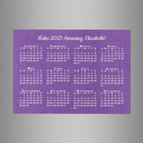 2025 Calendar Motivation Custom Name Purple Magnet