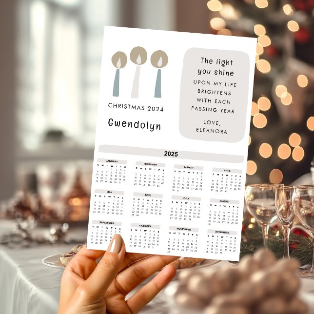 2025 Calendar Motivational Quote Christmas Card (2025 Calendar Motivational Quote Hand Drawn Candles Christmas Card)