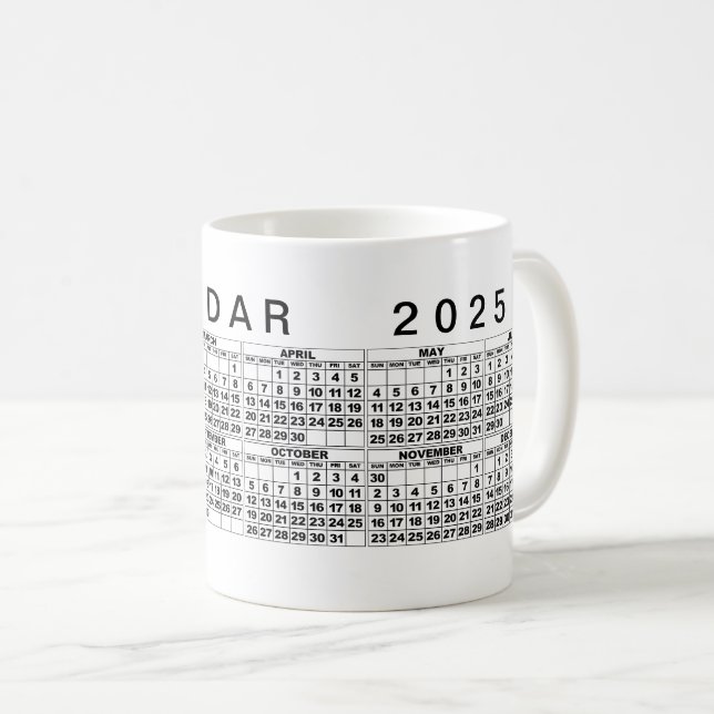 2025 Calendar Mug Black White (Front Right)
