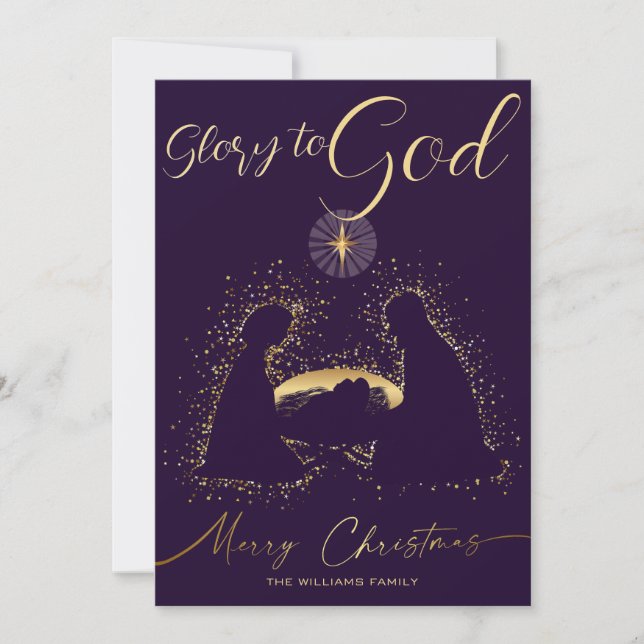 2025 Calendar Nativity Manger Glory To God Script Holiday Card (Front)