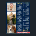 2025 Calendar Navy Coral Gold Family Photo Collage Poster<br><div class="desc">Celebrate 2025 with this preppy photo collage calendar. With easy-to-read dates in bold white, this beautifully simple calendar has the words "2025" and "LOVE" in faux gold glitter with a bright coral pink bar along the bottom for your personalized family name or other text. The background is navy blue. Vertically...</div>