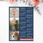 2025 Calendar Navy Coral Gold Photo Collage Magnet<br><div class="desc">Celebrate 2025 with this preppy photo collage calendar fridge magnet. With easy-to-read dates in bold white, this beautifully simple calendar has the words "2025" and "LOVE" in faux gold glitter with a bright coral pink bar along the bottom for your personalized family name or other text. The background is navy...</div>