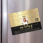 2025 Calendar Notary Black Gold QR Code Magnet<br><div class="desc">Present your best self to your clients and make sure they remember you year-round with this chic, elegant, 2025 calendar magnet card. A simple, modern 12 month calendar, faux gold foil fancy handwritten script typography with feather pen, your custom qr code, personal photo and black and faux gold sans serif...</div>