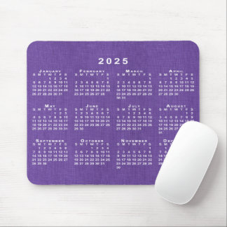 2025 Calendar on Custom Photo Purple Linen Texture Mouse Pad