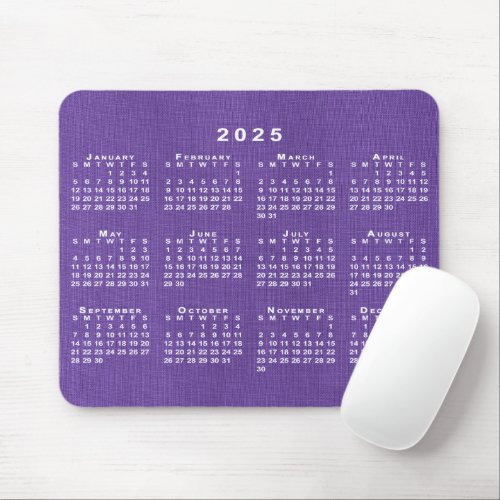 2025 Calendar on Custom Photo Purple Linen Texture Mouse Pad