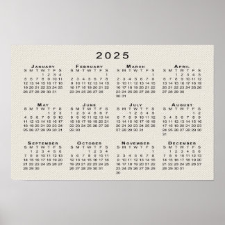 2025 Calendar on Faux Canvas Texture Template Poster