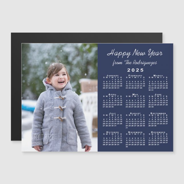 2025 Calendar Photo Happy New Year Navy Magnet (Front/Back)