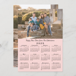 2025 Calendar Pink 2 Custom Photos Happy New Year Holiday Card