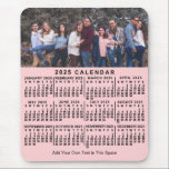 2025 Calendar Pink Personalized Photo Name Bold Mouse Pad<br><div class="desc">This 2025 year personalized monthly calendar mousepad / mousemat shows the days of the week for each month in classic, professional-looking black on a pink background. This is a simple, bold yearly calendar mousepad to help you conquer the new year, with large-print, easy-to-read numbers. Always know what date it is...</div>