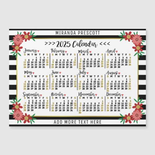 2025 Calendar Preppy Floral Stripes Custom Magnet