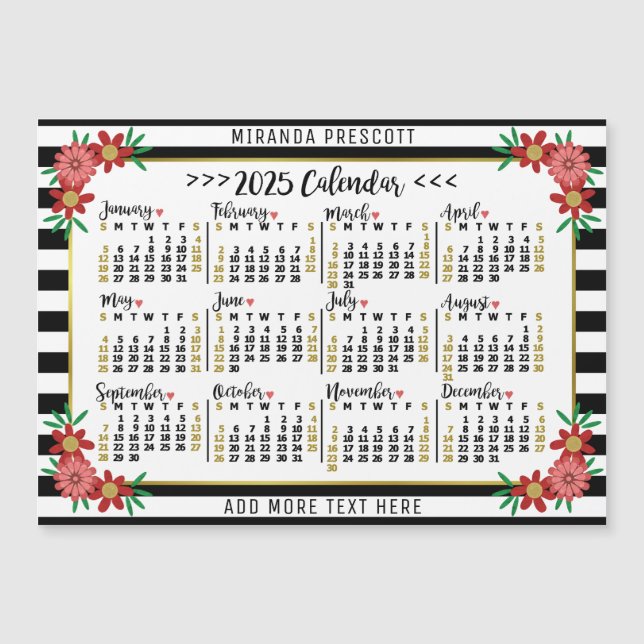 2025 Calendar Preppy Floral Stripes Custom Magnet (Front)