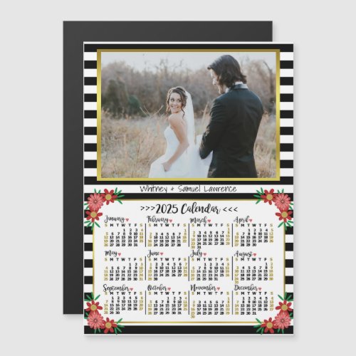 2025 Calendar Preppy Floral Stripes  Custom Photo Magnetic Invitation