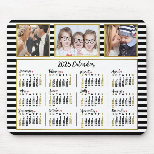 2025 Calendar Preppy Stripes Custom Photo Collage Mouse Pad (Front)
