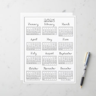 2025 Calendar Printable Silver Gray Fabric Font