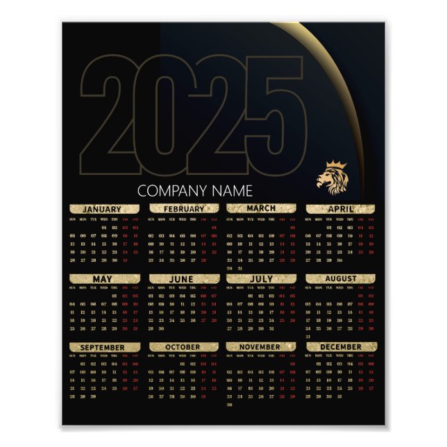  2025 Calendar Professional Elegant Lion Logo Photo Print (Front)